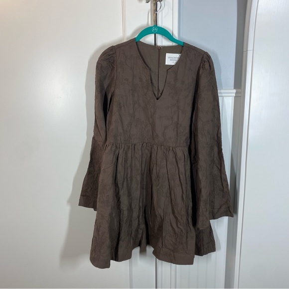 Hyacinth House Textured Becca Mini Dress Brown size medium cottagecore prairie - Picture 2 of 10